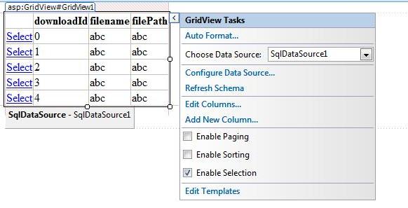 Choose datasource for Gridview