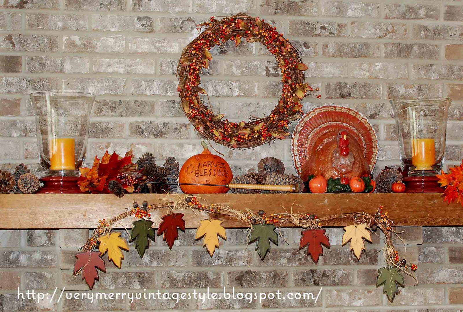 Very Merry Vintage Syle Thanksgiving Mantel Idea Peaceful Warm