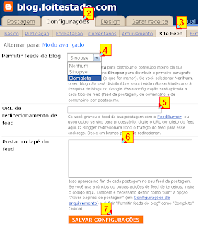 Como faz para configurar opção de mostrar Feed/Rss do blog do blogger