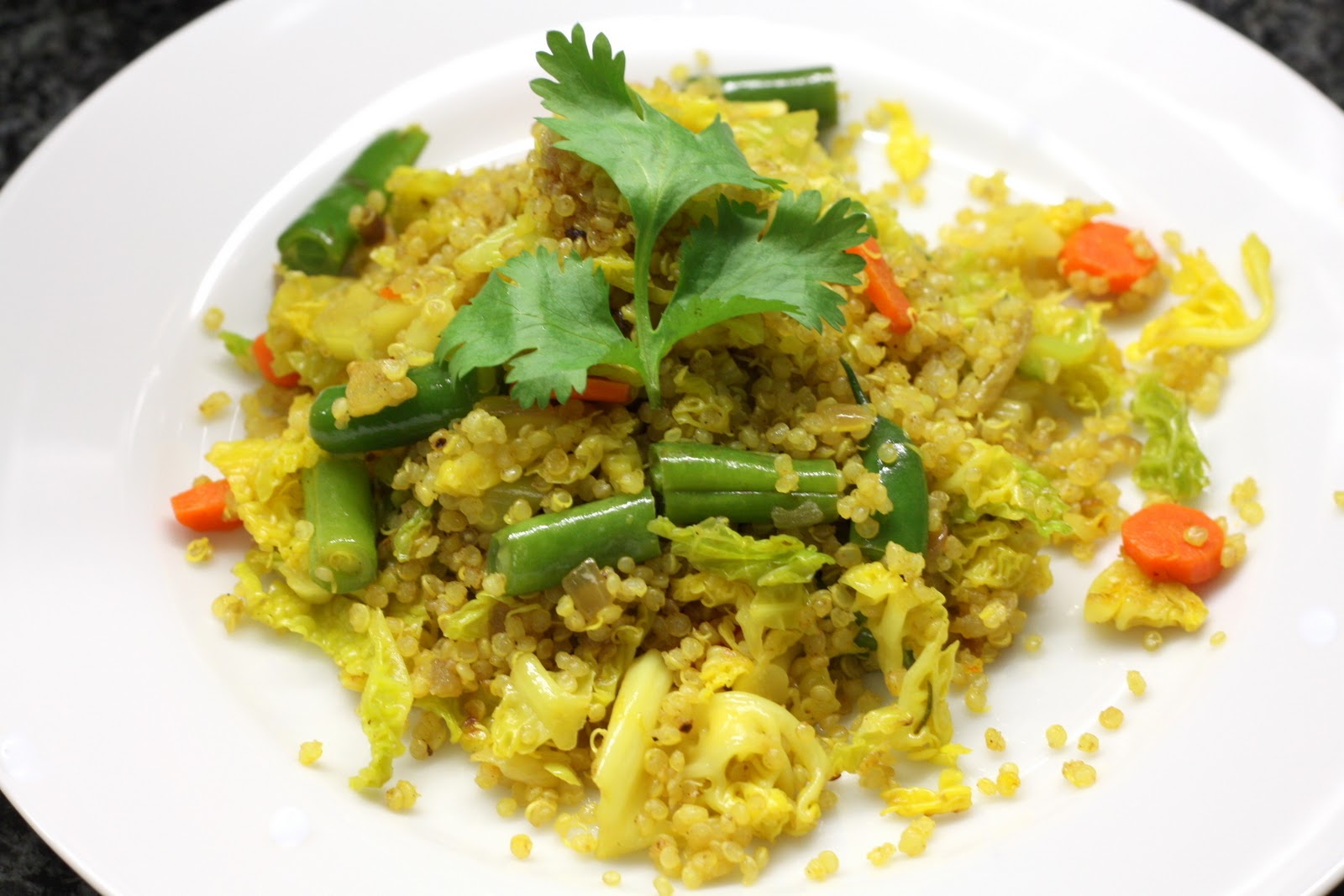 Fresh Local and Best Curry Quinoa with Cabbage, Carrots and Green Beans