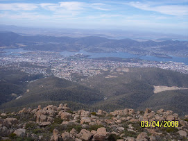 Hobart as viwed, on a cloudy day, from the top of Mt Wellington