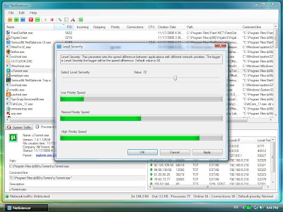 NetBalancer asignando prioridades a los programas NetBalancer
