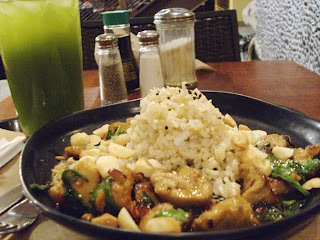 seitan stir fry and iced green tea