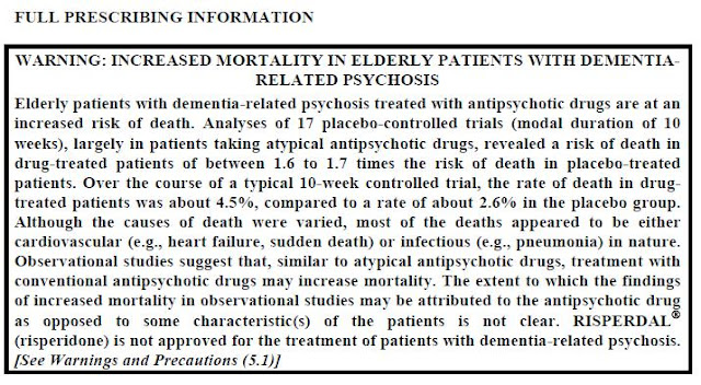 עלון אזהרה של ה- FDA על ריספרדל לחולי דמנטיה