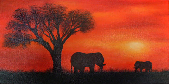 Por do sol Africano elefantes