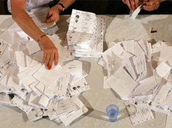Linda and I sort out our ballot forms