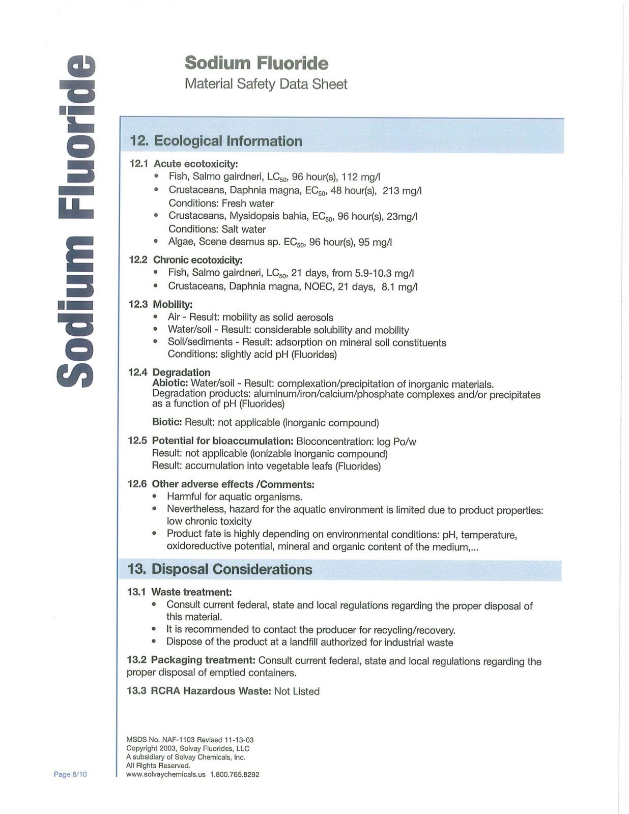 THE NORTHWEST HERALD SODIUM FLUORIDE MSDS