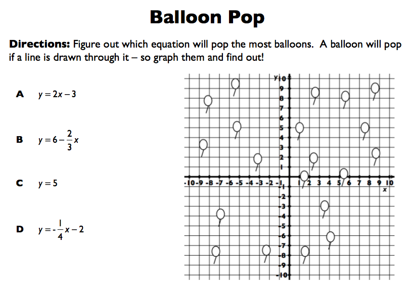 The Exponential Curve: Algebra 1: Graphing Lines Practice