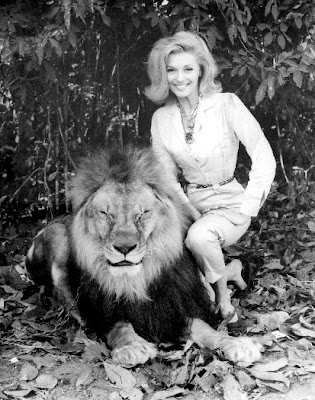Nancy Kovack and a sleepy kitty.