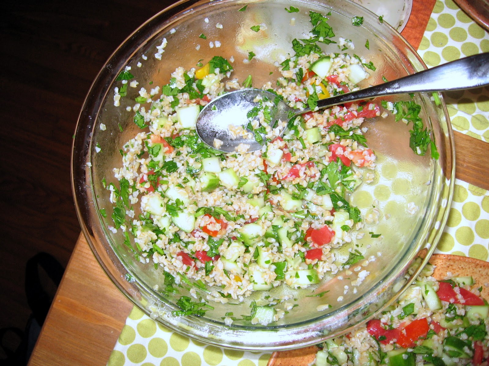 Needle and Spatula Black bean peach salad and tabbouleh