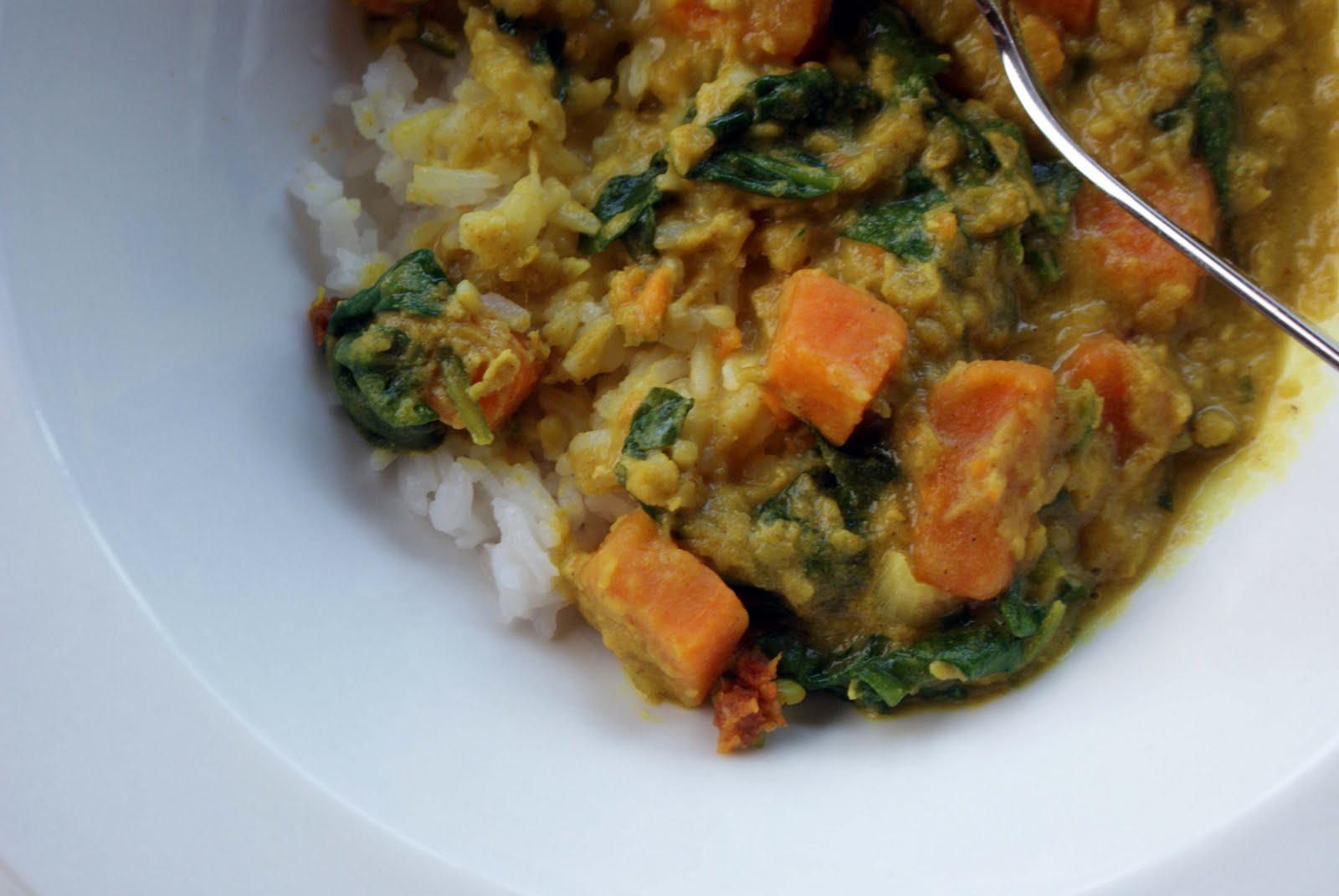 Red Lentil & Sweet Potato Curry with Spinach Dinner With Julie