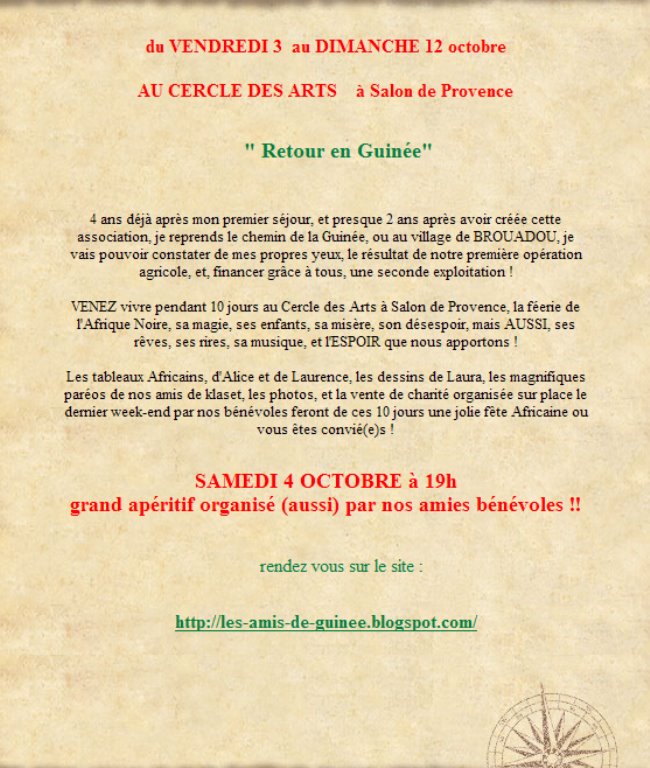 " retour en Guinée " et retour au " Cercle des ARTS "
