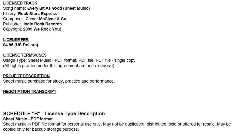 Sheet music licensing profile – setup tutorial : Demo/Tutorial ... - music licensing contract License number,