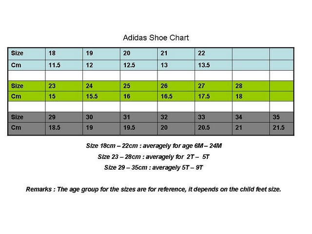 Adidas Size Chart Kids Shoes