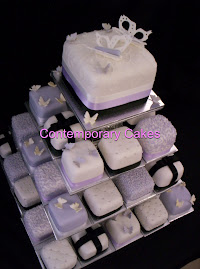 Lavendar ,black and white butterfly theme Miniature Cakes.