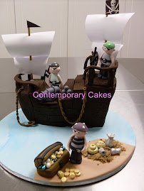 Pirate ship with treasure cake.