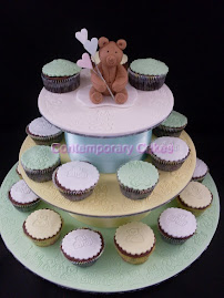 Baby shower Cupcake Tower with sugar paste Teddy Bear.