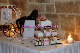 Pink, black and white themed miniature cakes.