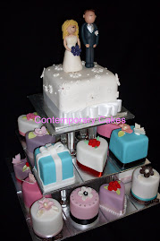 Shabby chic miniature wedding cakes.