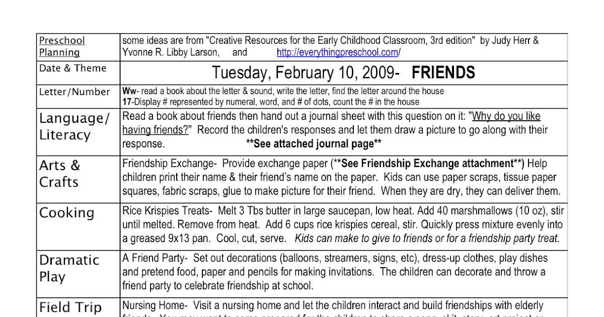 Preschool Is Fun Planning Activities: Friends Lesson Plan