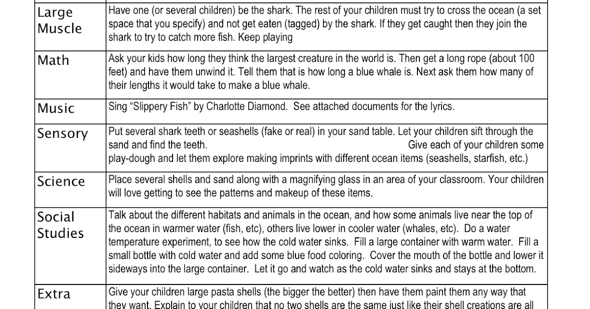 Preschool Is Fun Planning Activities: Ocean Lesson Plan