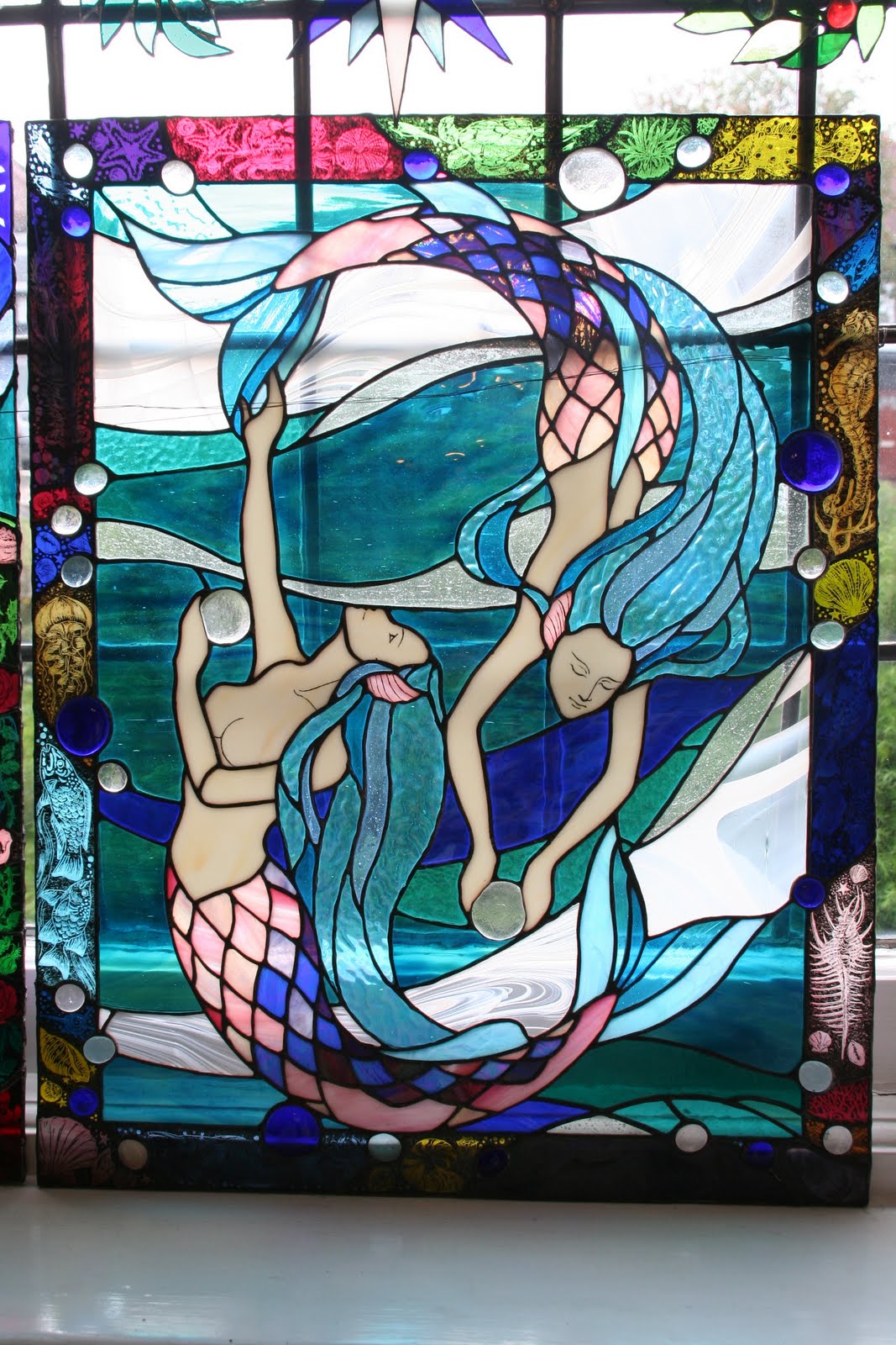 Chiaki's work Stained Glass PanelThe Mermaids