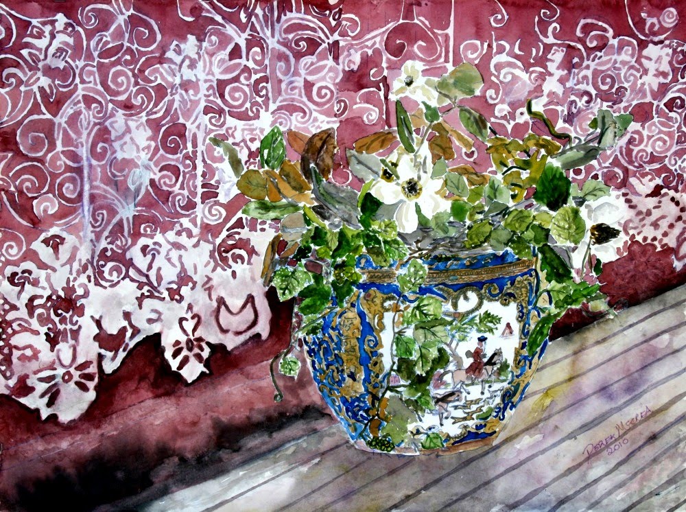 Blue Flower Vase On Brown Painting Blue Flower Vase On Brown Painting