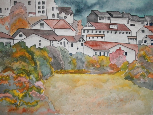 watercolor painting landscape. Landscape watercolor painting.