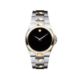 Movado Men's 605635 Luno Two-Tone Stainless Steel Black Dial and Silver Band Watch