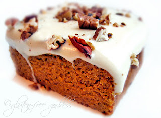 Gluten free pumpkin cake with maple frosting