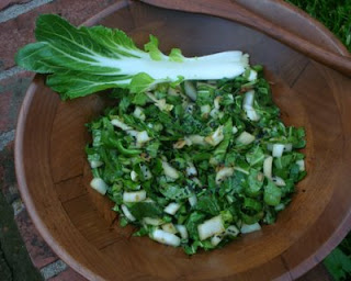 Here's the bok choy (also called pac choi) used in the salad, it has a slight bite, like arugula with crunch