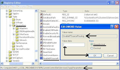 Disable Source Routing edit registry DWORD Value