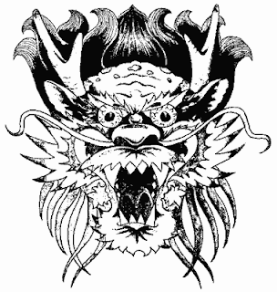 Dragon face with staring eyes tattoo design. Dragon face with staring eyes tattoo design.