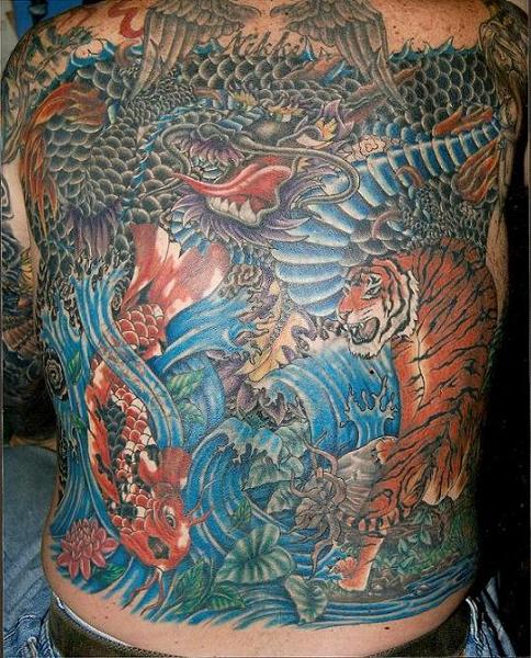 dragon tiger tattoo. Dragon, koi, and tiger tattoo