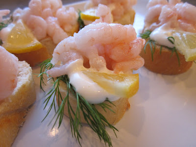 swedish shrimp sandwiches faced open