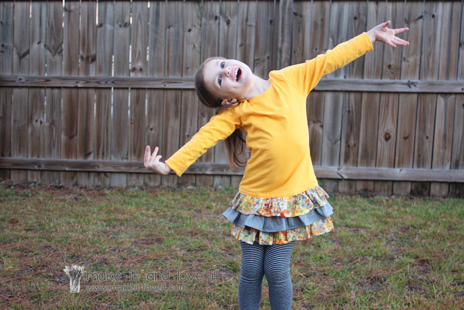 Repurposing Long Sleeved Tee into Ruffled Dress Make It and Love It