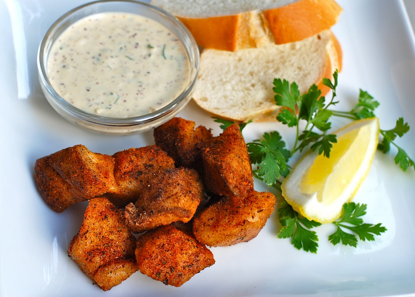 The Enchanted Cook Blackened Fish Nuggets with Remoulade Sauce