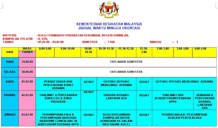 JADUAL ORENTASI T3SII (MINGGU PERTAMA)