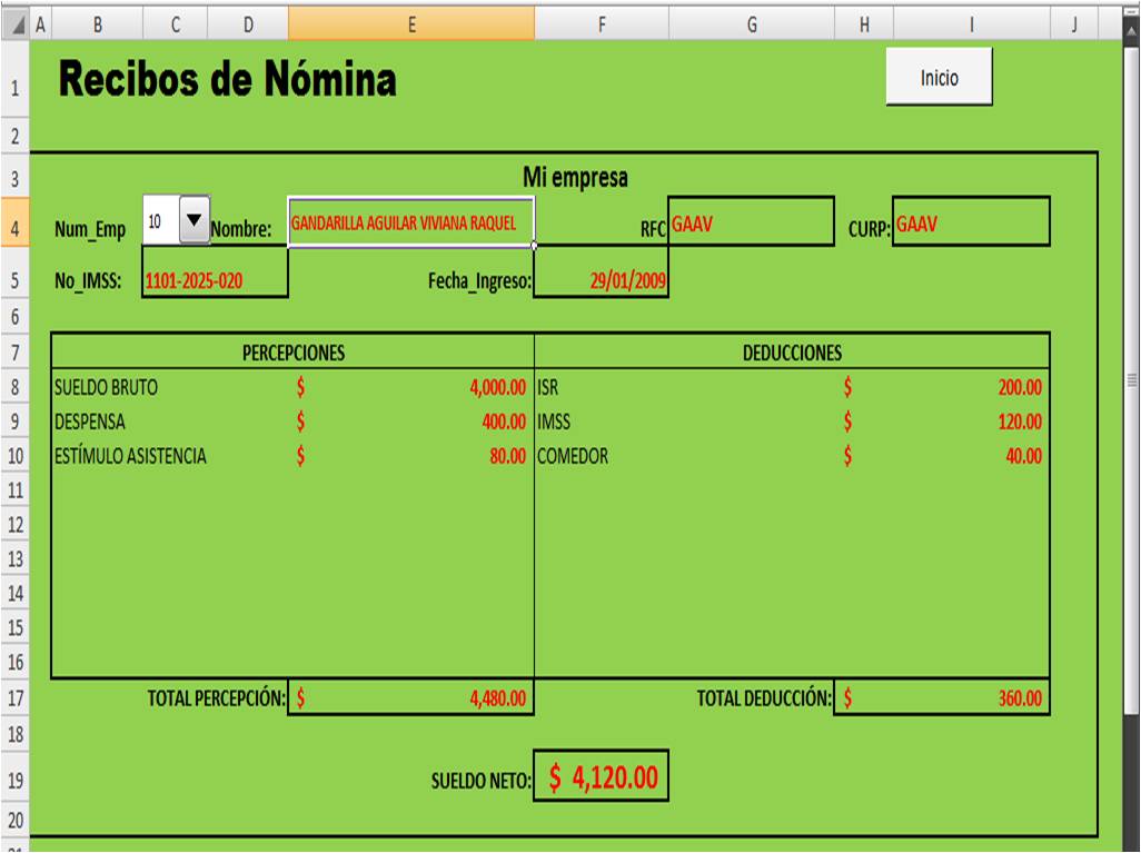 nmina en excel recibo de sueldo asignado nombres dfinidos a la