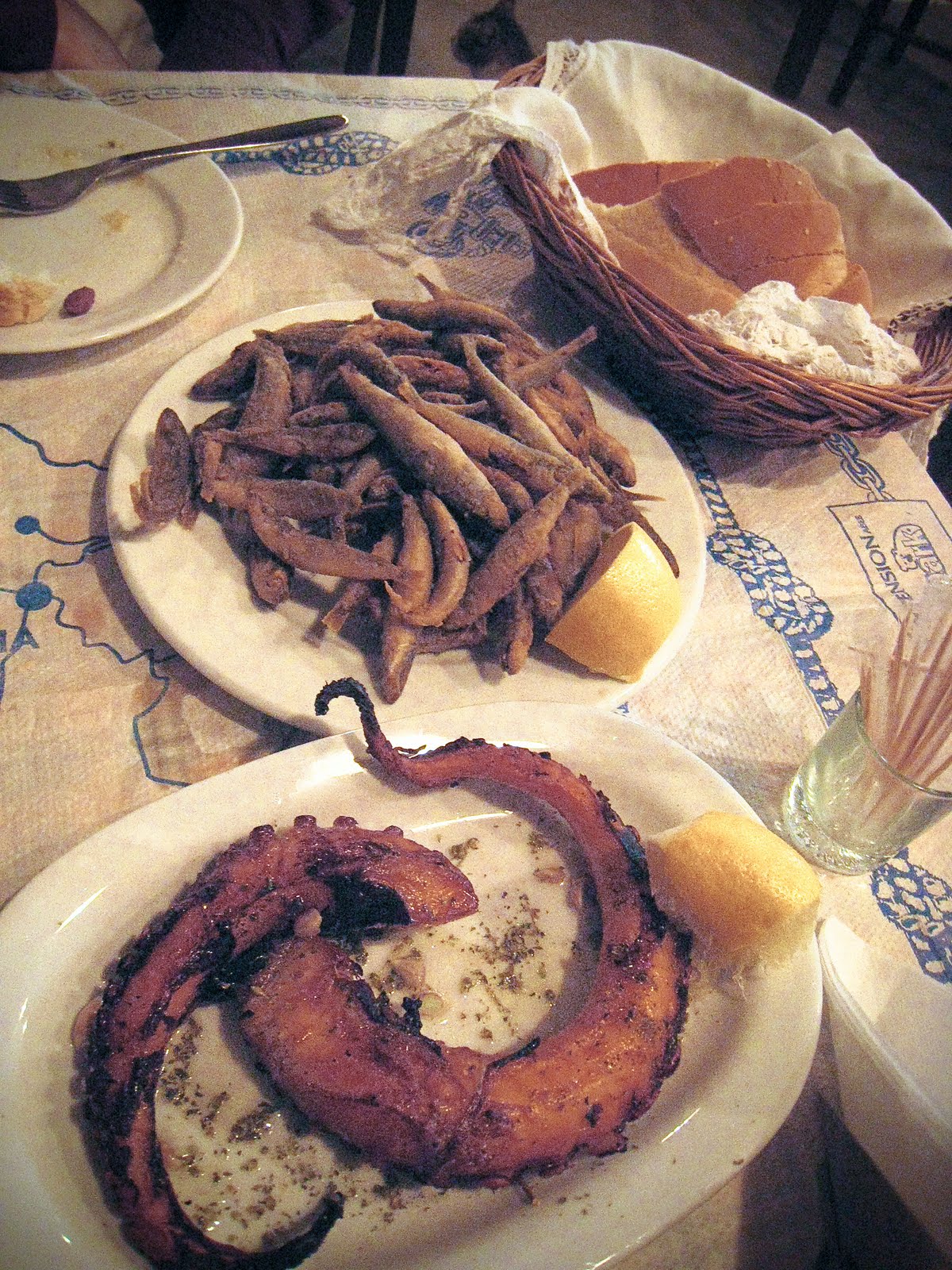 one of our favorite, small fried fish (marides) prepared with