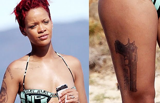 Celebrity rihanna new thigh tattoo design