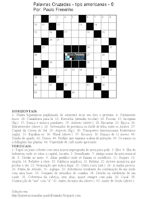 Palavras Cruzadas para imprimir - tipo americanas - 6