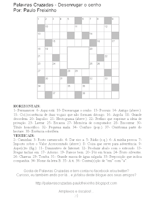 Palavras Cruzadas para imprimir: Desenrugar o cenho