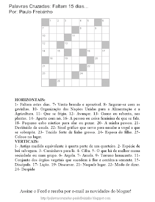 Palavras Cruzadas para imprimir: Faltam 15 dias...