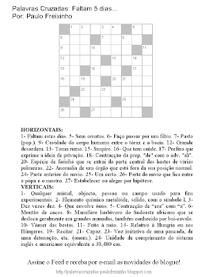 Palavras Cruzadas para imprimir: Faltam 5 dias