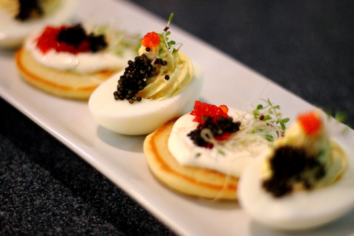 My Kitchen and Yours Deviled Eggs with Russian caviar and Blinis with