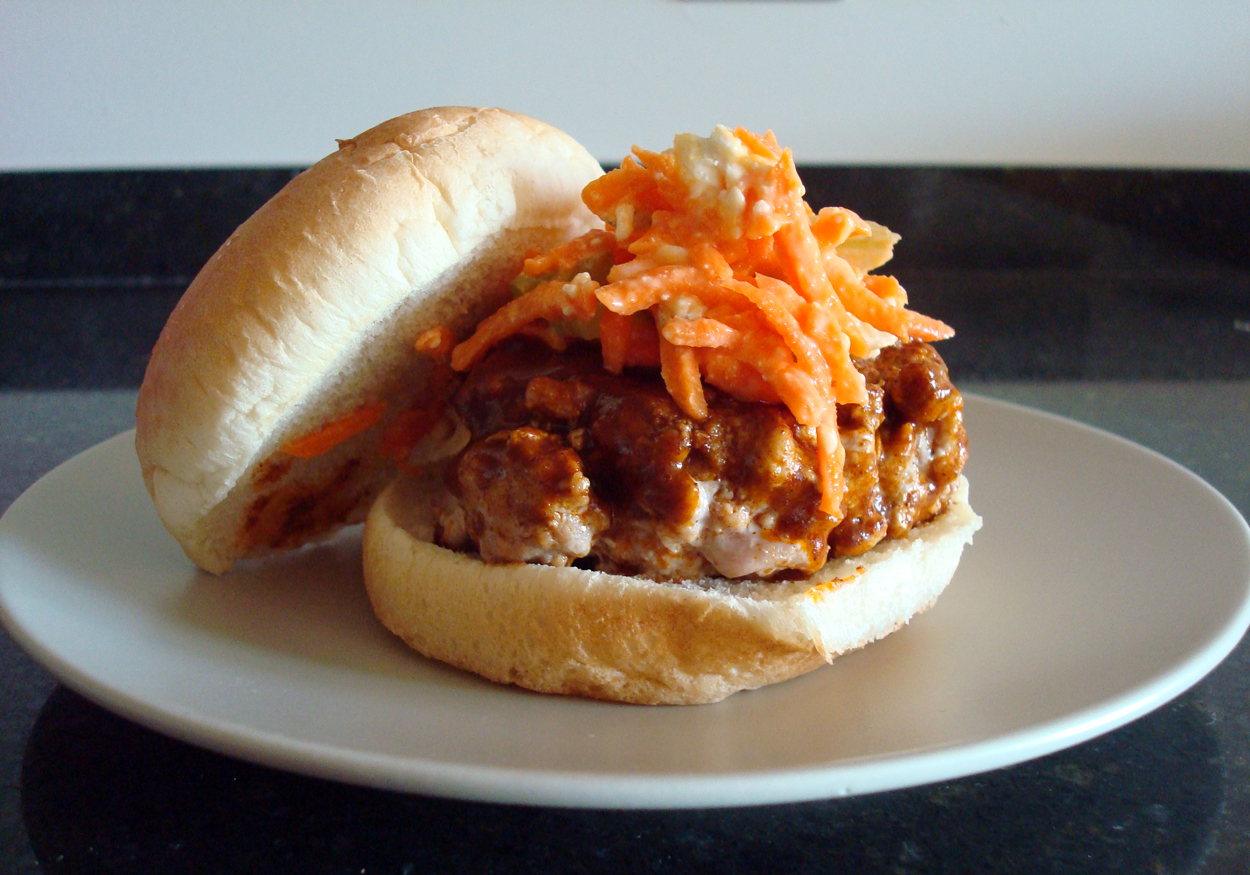 Wilde in the Kitchen Buffalo Chicken Burgers with CarrotCelery Slaw