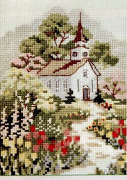 Iglesia y camino de flores