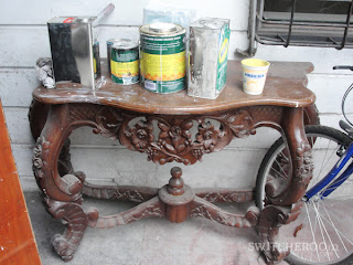 yellow entry table, foyer table, DIY table, before and after table, switcheroom