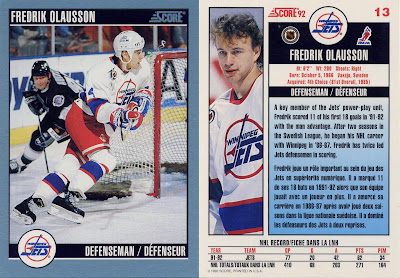 Frederik Olausson fredrik olausson, wayne gretzky, winnipeg jets, score, 92-93, nhl, hockey, hockey card